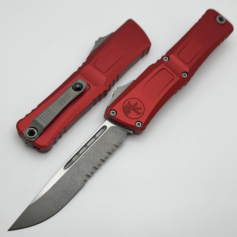 Microtech Knives Combat Troodon Gen III Apocalyptic Partial Serrated Single Edge w/ Red Handle 1143-11APRD