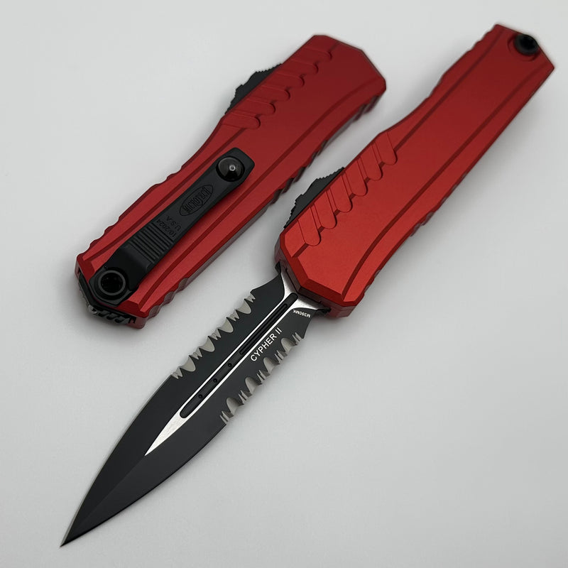 Microtech Cypher II D/E Black Partial Serrated w/ Red Handle 1242-2RD