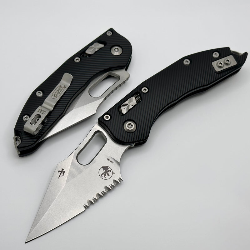 Microtech Knives Manual Stitch RAM LOK Fluted Black Aluminum & Partial Serrated M390MK 169RL-11FL