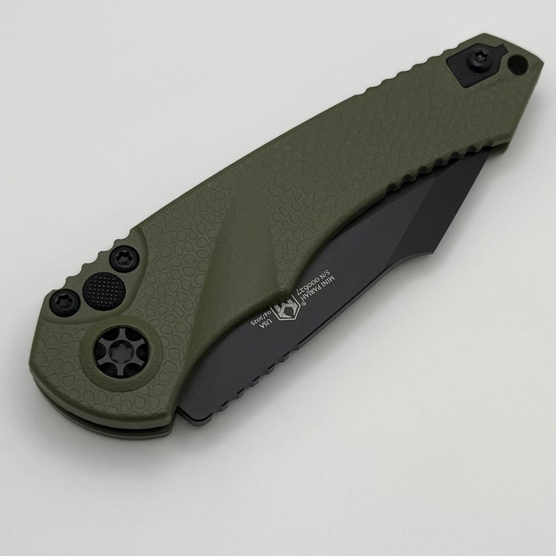 Heretic Knives Mini Pariah Auto Button Lock OD Green Polymer Handles w/ Black T/E Full Serrated MagnaCut H055-4C-GRN