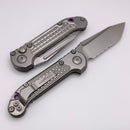 Microtech Knives LUDT Gen III Frag Titanium Handles w/ Partial Serrated Stonewash Tanto & Purple Accents 1136-11FRMS3