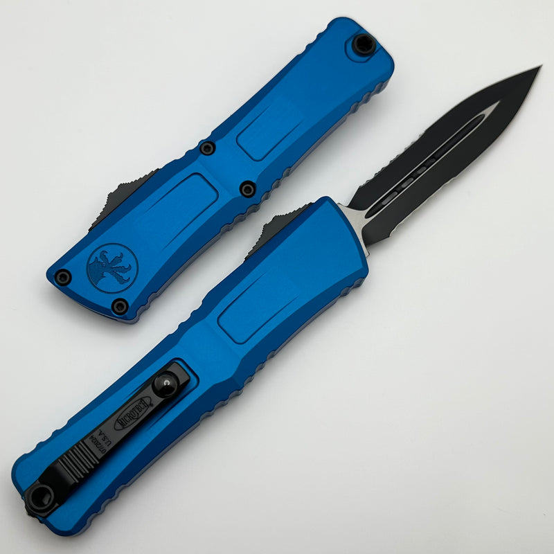 Microtech Knives Combat Troodon Gen III Black Double Edge Partial Serrated & Blue 1142-2BL