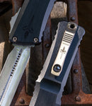 Marfione Custom Knives Combat Troodon LT Gen III Hattori Cowry Damascus D/E w/ Black Hefted Handle & Bronzed Hardware