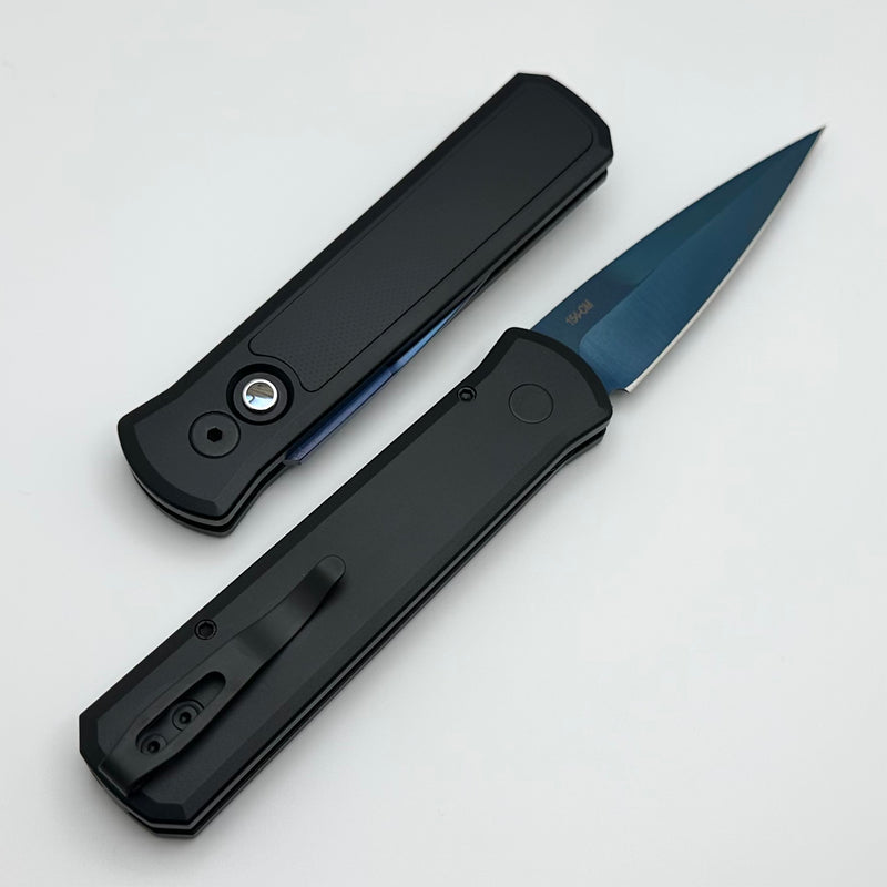 Pro-Tech Godson Black Handle w/ Abalone Button & G-10 Inlay w/ Sapphire Blue 154-CM Blade 755-SB