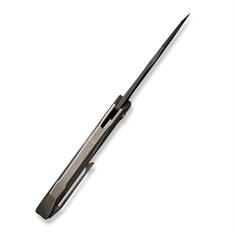 We Knife Solid Flipper Bronze Integral Titanium Handle & Black Stonewash 20CV WE22028-3