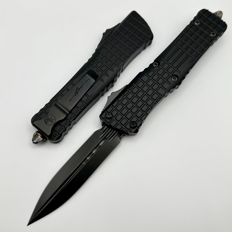 Microtech Combat Troodon Delta Frag Shadow Fluted DLC Double Edge w/ Carbon Fiber Button & Flamed Breaker 142-1CT-DSH