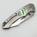 Heretic Knives Custom Pariah M/A Button Lock Ti Handles w/ Abalone Inlays & Cracked Ice M390