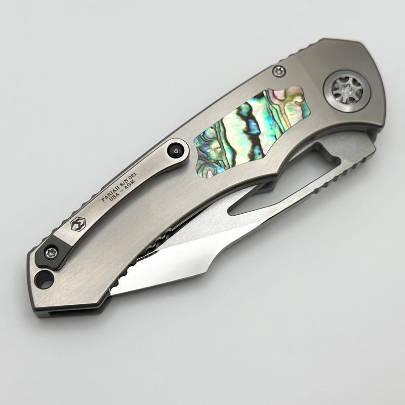 Heretic Knives Custom Pariah M/A Button Lock Ti Handles w/ Abalone Inlays & Cracked Ice M390