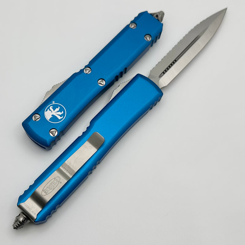 Microtech Ultratech Double Edge Satin Full Serrated & Blue 122-6BL