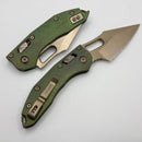 Microtech Marfione Select Manual Stitch RAM LOK Antique Green Titanium Handles & Bronze Part Serrated M390MK 169RL-14MS1