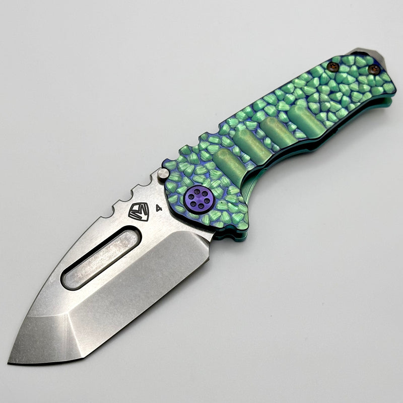 Medford Praetorian Genesis T Ecto Green "Peaks & Valleys Hulk" Handles w/ Violet Hardware/Clip & S45VN Tumbled Tanto