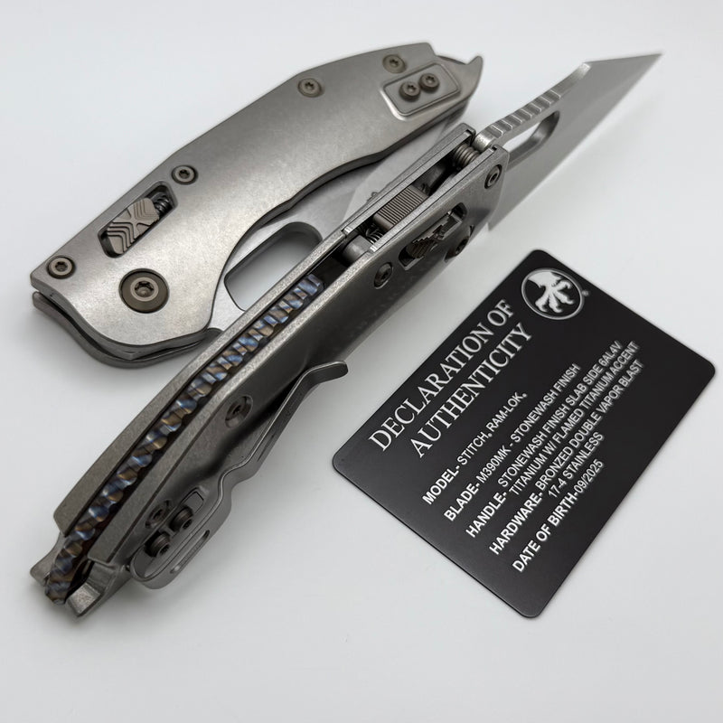 Microtech Marfione Select Manual Stitch RAM LOK Titanium Handles & Stonewash M390MK w/ Double Vapor Blast & Flamed Accents 169RL-10MS4