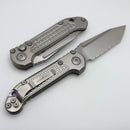 Microtech Knives LUDT Gen III Full Serrated Stonewash Tanto & Titanium Frag Handles w/ Purple Accents 1136-12FRMS3