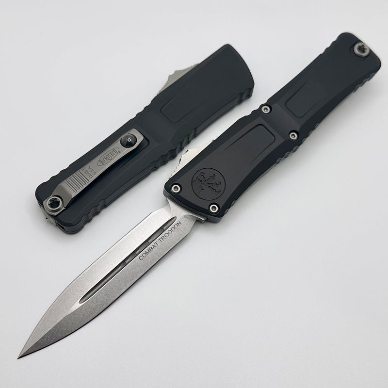 Microtech Knives Combat Troodon Gen III Stonewash Double Edge w/ Black Handle 1142-10