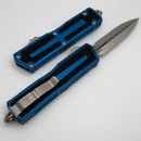 Microtech Scarab 2 Gen 3 D/E Stonewash Full Serrated w/ Blue Handle 1280-12BL
