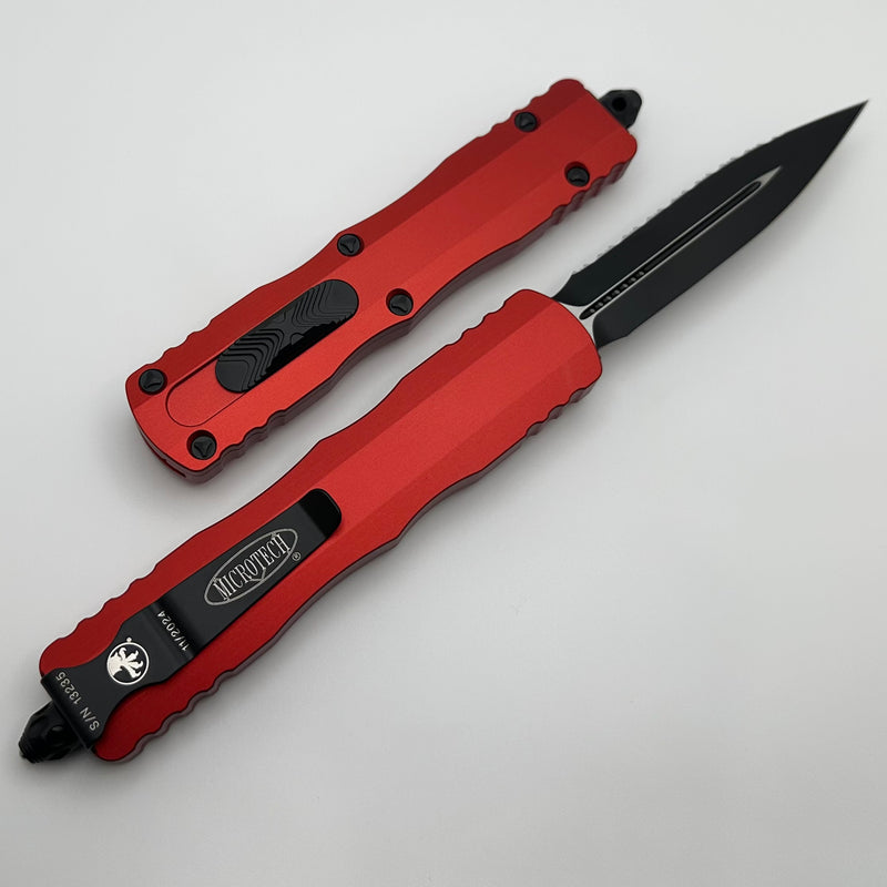 Microtech Dirac Delta Red Handle w/ D/E Black Full Serrated 227-3RD