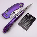 Microtech Marfione Select Manual Stitch RAM LOK Purple Haze Frag Titanium Handles & Stonewash Part Serrated M390MK w/ Double Vapor Blast/Purple Accents 169RL-12MS5