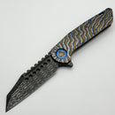Marfione Custom Knives Warhound Flamed Barked Titanium w/ Blue Ti Hardware & Vegas Forge Stainless Reptilian Damascus Pattern