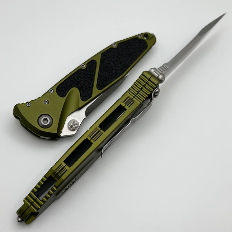 Microtech Socom Elite Manual Single Edge Partial Serrated Stonewash w/ Green Handle 160-11OD