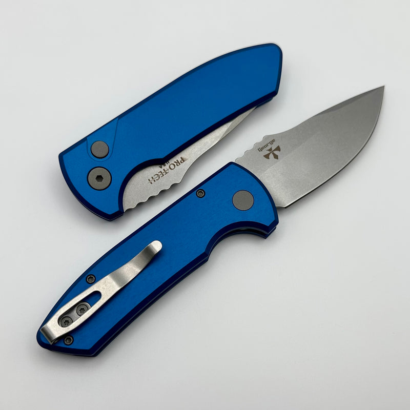 Pro-Tech SBR Short Bladed Rockeye Blue Smooth Aluminum Handle & Stonewash S35 Blade LG401-Blue
