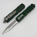 Microtech Dirac D/E Stonewash Standard Partial Serrated & Emerald Green 225-11EG