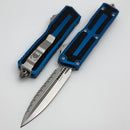 Microtech Scarab 2 Gen 3 D/E Stonewash Full Serrated w/ Blue Handle 1280-12BL