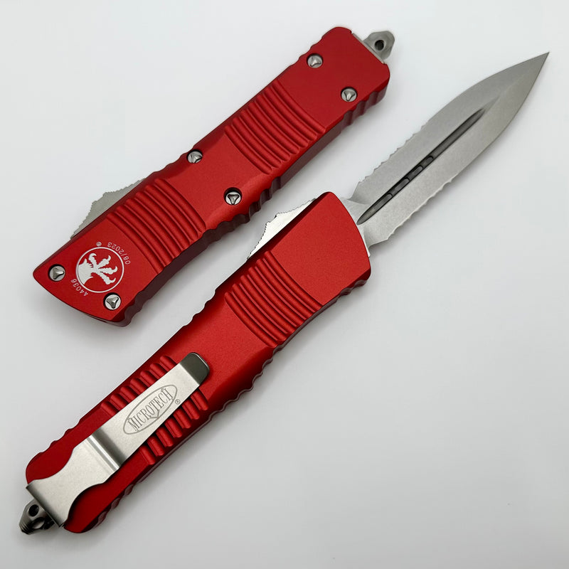 Microtech Combat Troodon Red w/ Double Edge Stonewash Partial Serrated 142-11RD