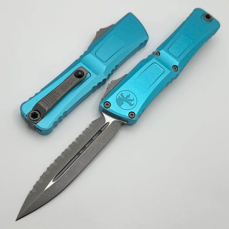 Microtech Knives Combat Troodon Gen III Apocalyptic Full Serrated Double Edge w/ Turquoise Handle 1142-12APTQ