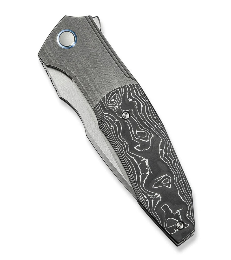 We Knife Archeozoic Flipper Hand Rubbed Ti Handle w/ Aluminum Foil Carbon Fiber Inlays & Hand Satin M390 WE23091-2