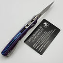 Microtech Amphibian Mini RAM LOK Stonewash Titanium Galactic Purple Fluted & Stonewash M390MK w/ Blue Accents 137MRL-10FLMS16