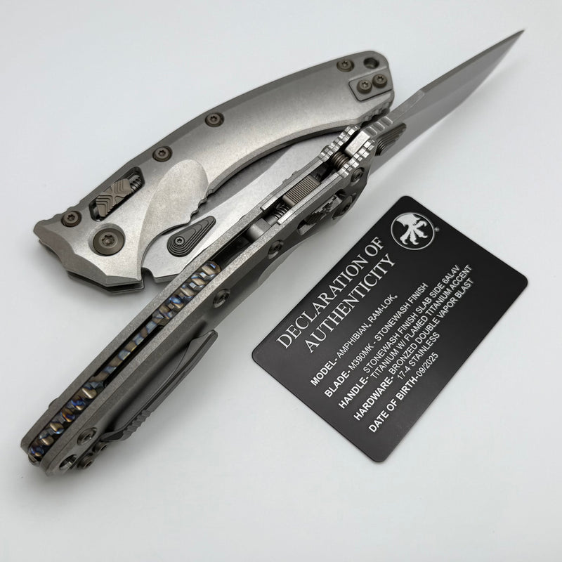 Microtech Marfione Select Amphibian RAM LOK Titanium Handles & Stonewash M390MK w/ Double Vapor Blast & Flamed Accents 137RL-10MS4