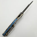 Marfione Custom Knives Warhound Flamed Polished Titanium w/ Blue Ti Hardware & Vegas Forge Stainless Reptilian Damascus Pattern