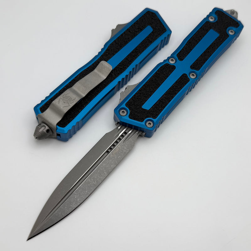 Microtech Scarab 2 Gen 3 Blue Handles w/ D/E Apocalyptic M390MK 1280-10APBL