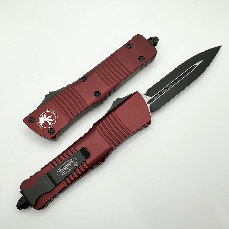 Microtech Combat Troodon Double Edge Black Full Serrated & Merlot 142-3MR