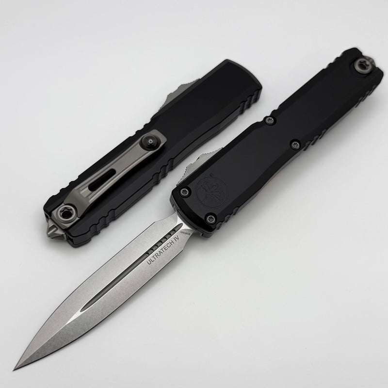 Microtech Ultratech Gen IV D/E Stonewash Standard w/ Black Handle 11224-10