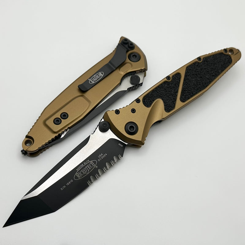 Microtech Socom Elite Tanto Edge Partial Serrated Manual Tan Standard 161-2TA