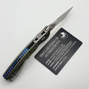 Microtech Amphibian Mini RAM LOK Stonewash Titanium Galactic Gold Frag & Stonewash M390MK w/ Blue Accents 137MRL-10FRMS15