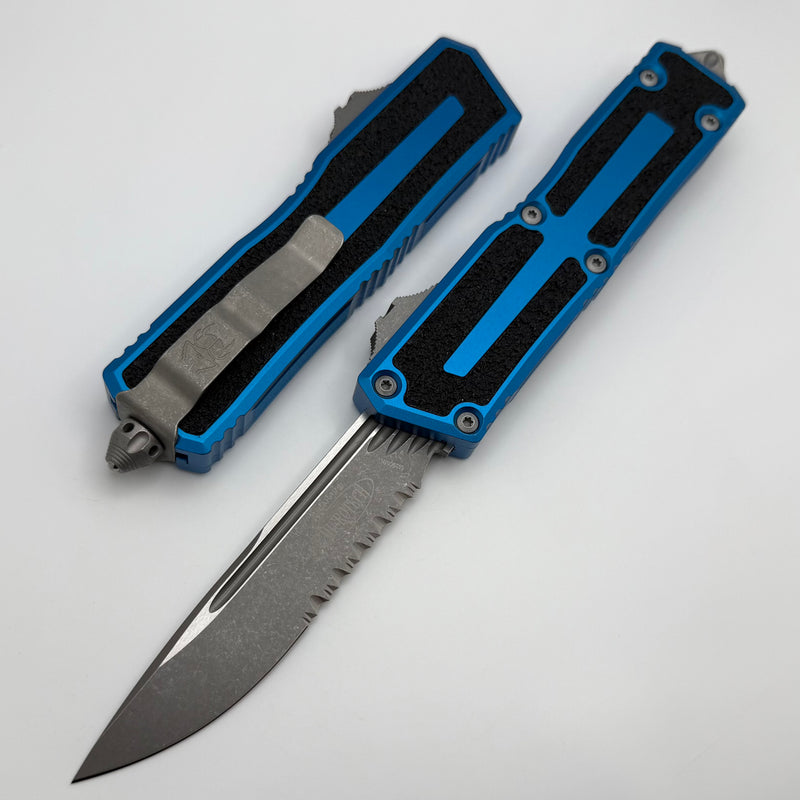 Microtech Scarab 2 Gen 3 S/E Apocalyptic Partial Serrated w/ Blue Handle 1278-11APBL