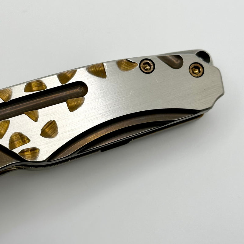 Medford Knife Infraction Tumbled S45VN & Bronze Falling Leaf w/ Silver Flats Handles & Bronze Hardware/Clip PRE OWNED