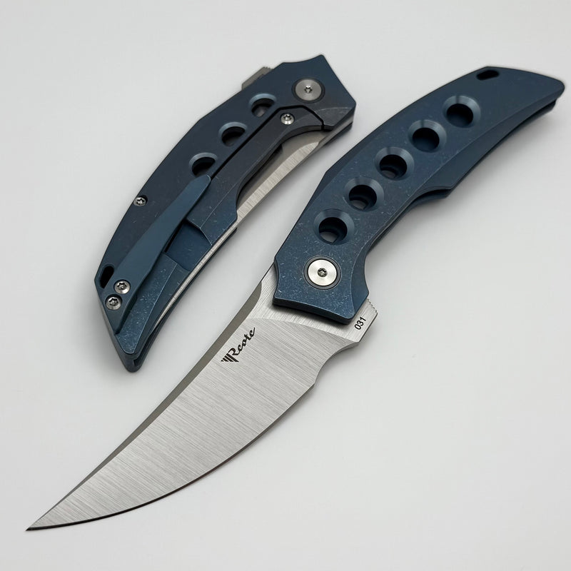 Reate Knives Velocity Tashi Bharucha Blue Titanium Handles & Elmax