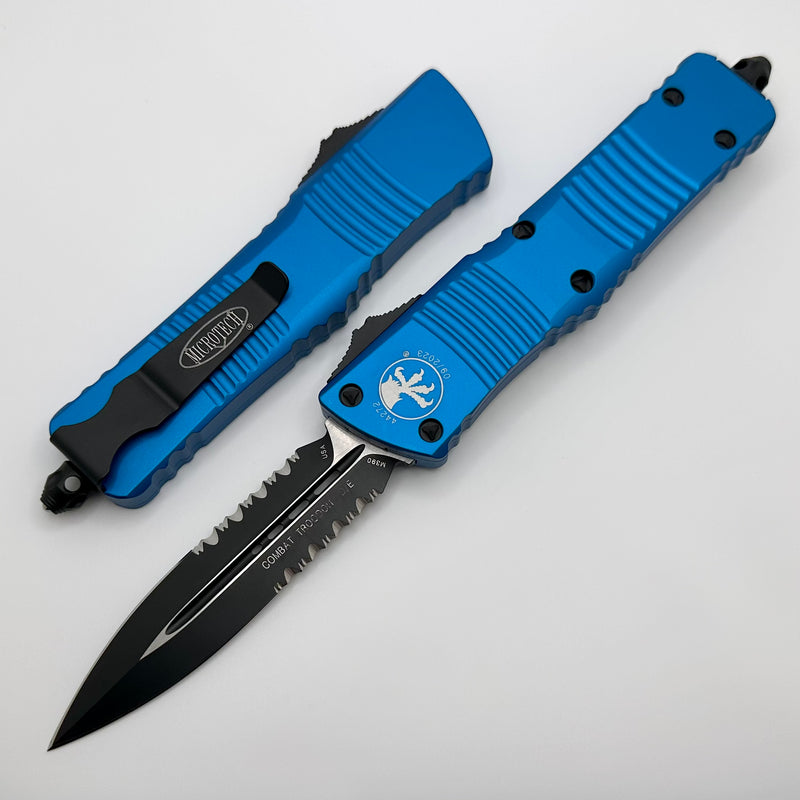 Microtech Combat Troodon D/E Black Partial Serrated & Blue 142-2BL