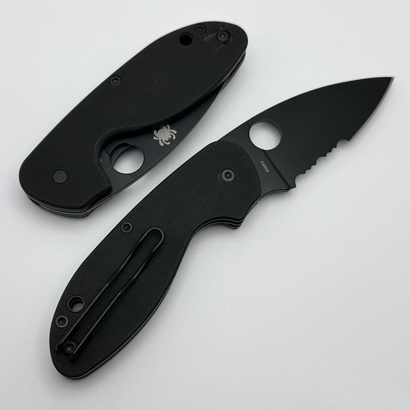 Discontinued Spyderco Efficient Black G-10 Handles w/ Black Serrated 8Cr13MoV C216GPSBBK