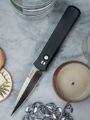 Pro-Tech Godfather Black Handle w/ Mother of Pearl Button & Satin 154-CM Blade 921-MOP