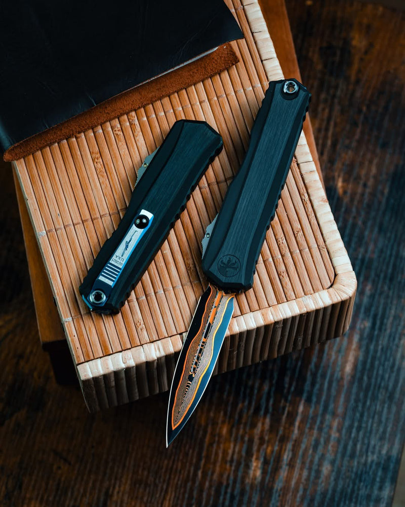 Microtech Marfione Select Cypher II Black w/ Tritium Inlaid Button & D/E Blued Baker Forge Copper-Mai 1242-16MS2