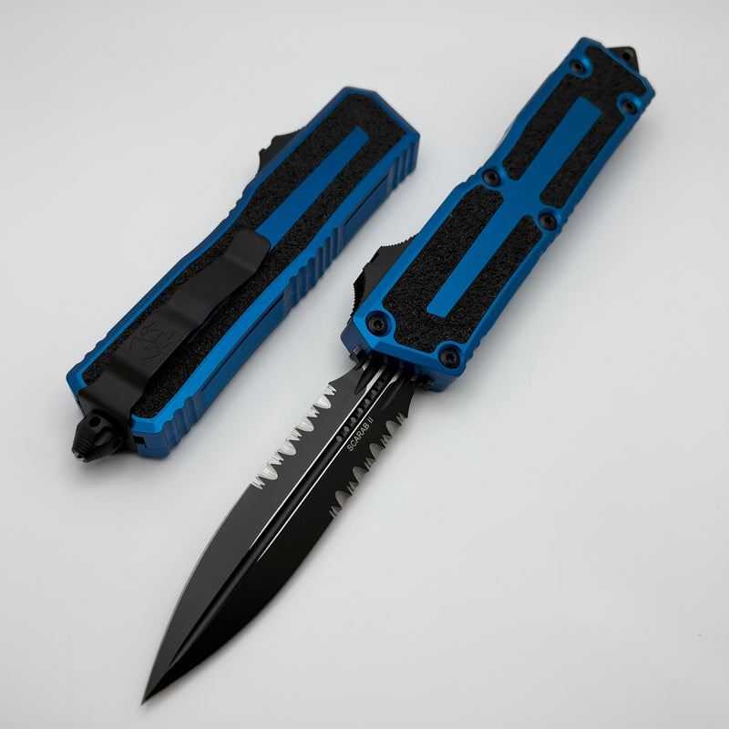 Microtech Scarab 2 Gen 3 Tactical D/E Partial Serrated w/ Blue Handle
