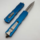 Microtech Dirac Delta D/E Satin w/ Blue Handles 227-4BL