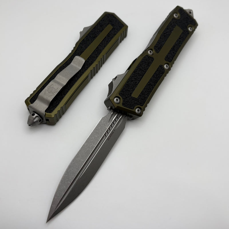 Microtech Scarab 2 Gen 3 OD Green Handles w/ D/E Apocalyptic M390MK 1280-10APOD