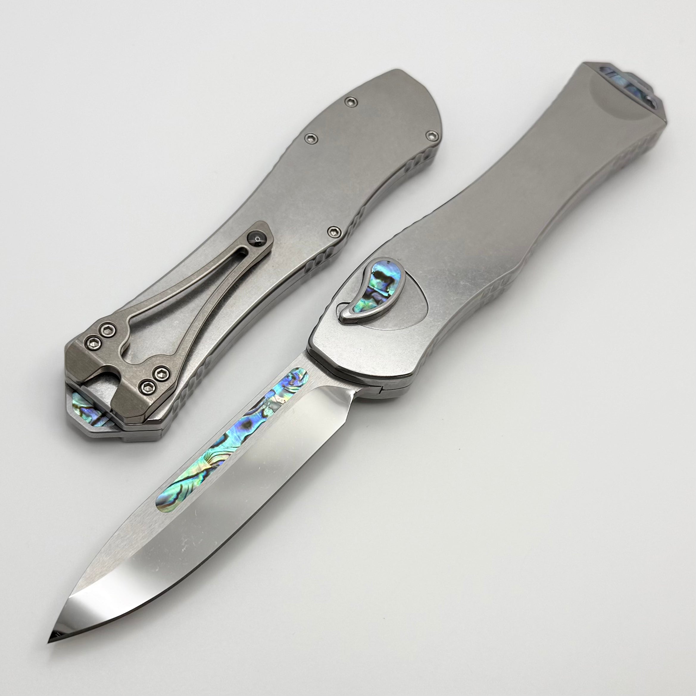 Heretic Custom Hydra V4 Stainless Steel Handle w/ Abalone Inlays & Cra