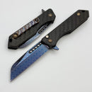 Heretic Knives Custom Jinn Flipper w/ Carbon Fiber Handles & Hand Ground Blued Damascus