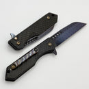 Heretic Knives Custom Jinn Flipper w/ Carbon Fiber Handles & Hand Ground Blued Damascus